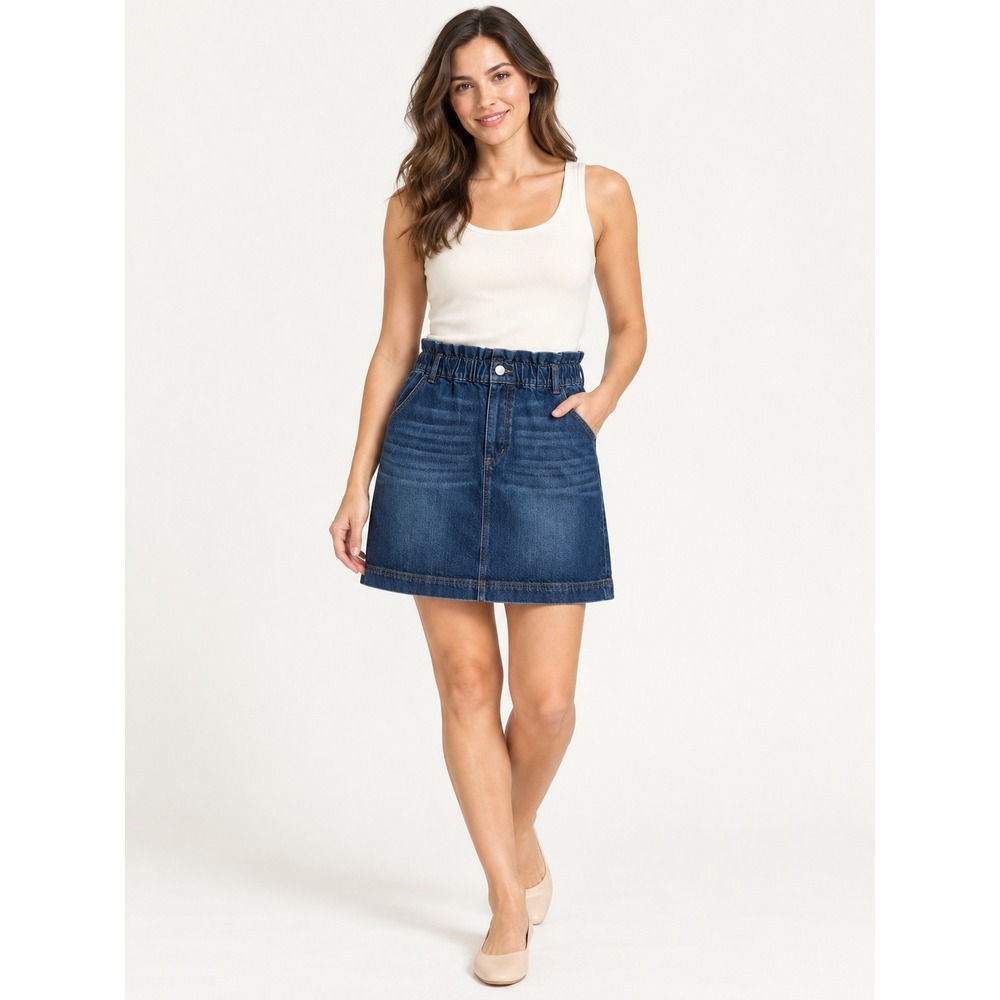 LOFT Outlet Womens Dark Wash Paperbag Waist Denim Mini Skirt S 566185 FA21